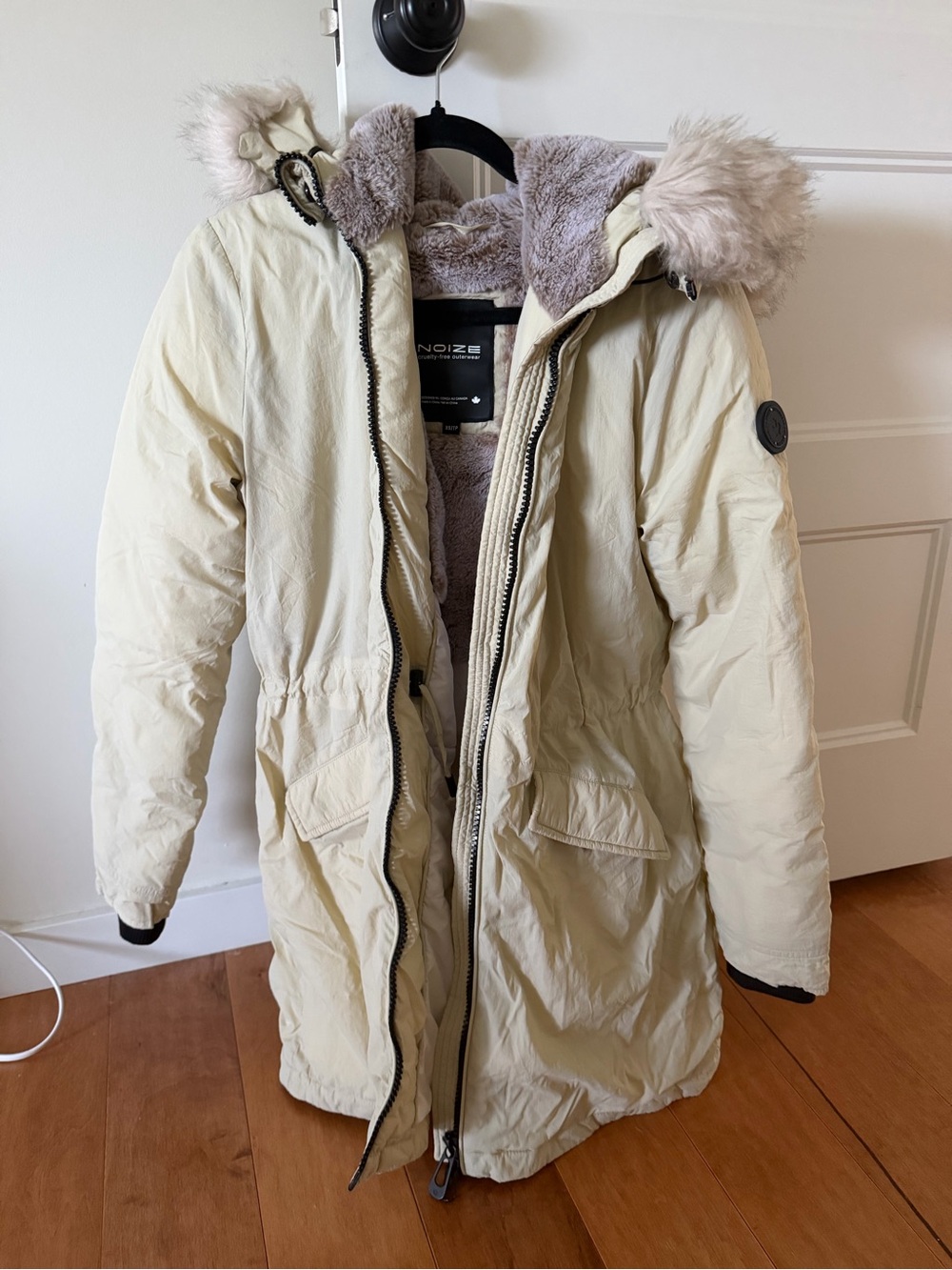 Noize Women's Cream Hooded Faux-Fur Parka Jacket size XS